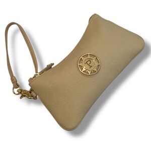 Parazul Beige Leather Wristlet Clutch Gold Hardware
